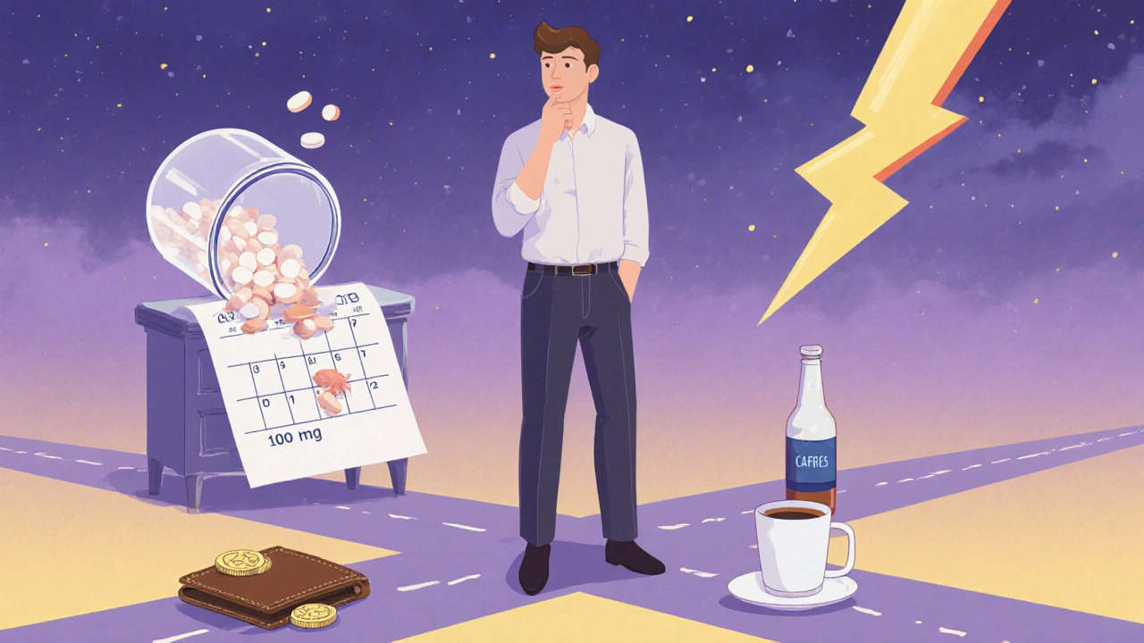 Man at a crossroads choosing between planned, spontaneous, and budget-friendly ED options.
