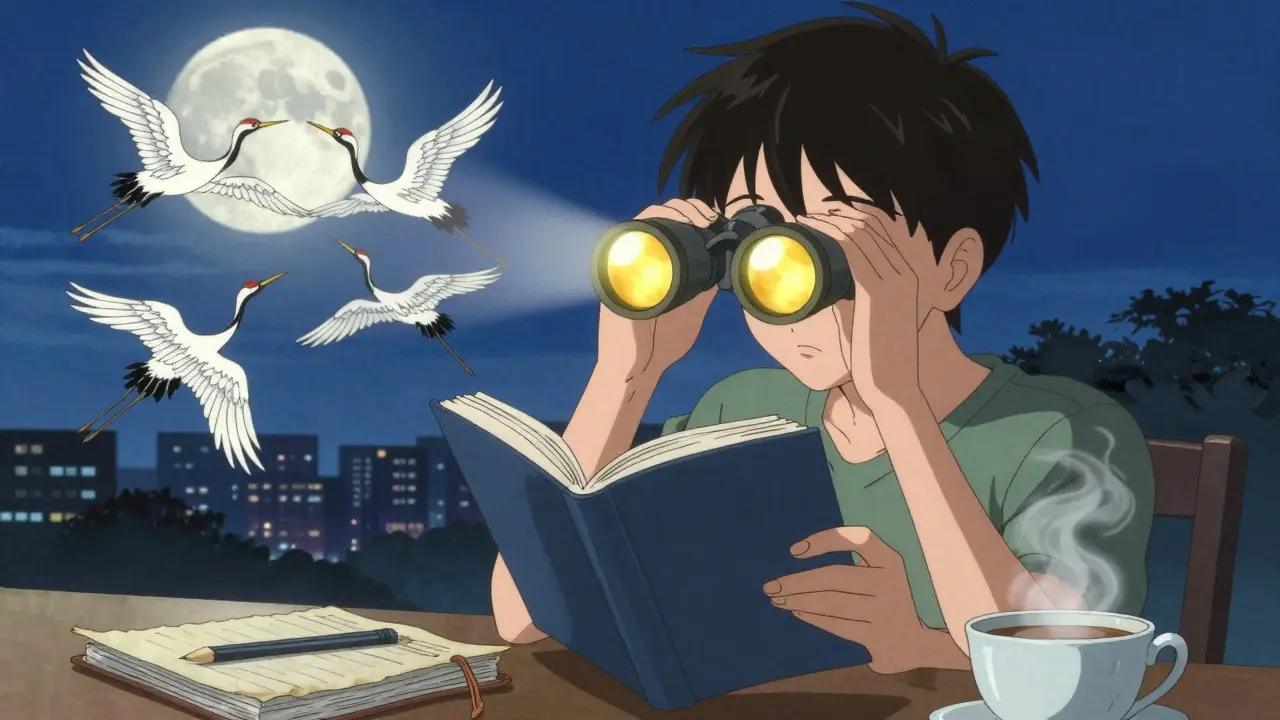 A teenager reads peacefully under moonlight, eyes aligned with golden rays as 3D patterns dissolve into clarity.