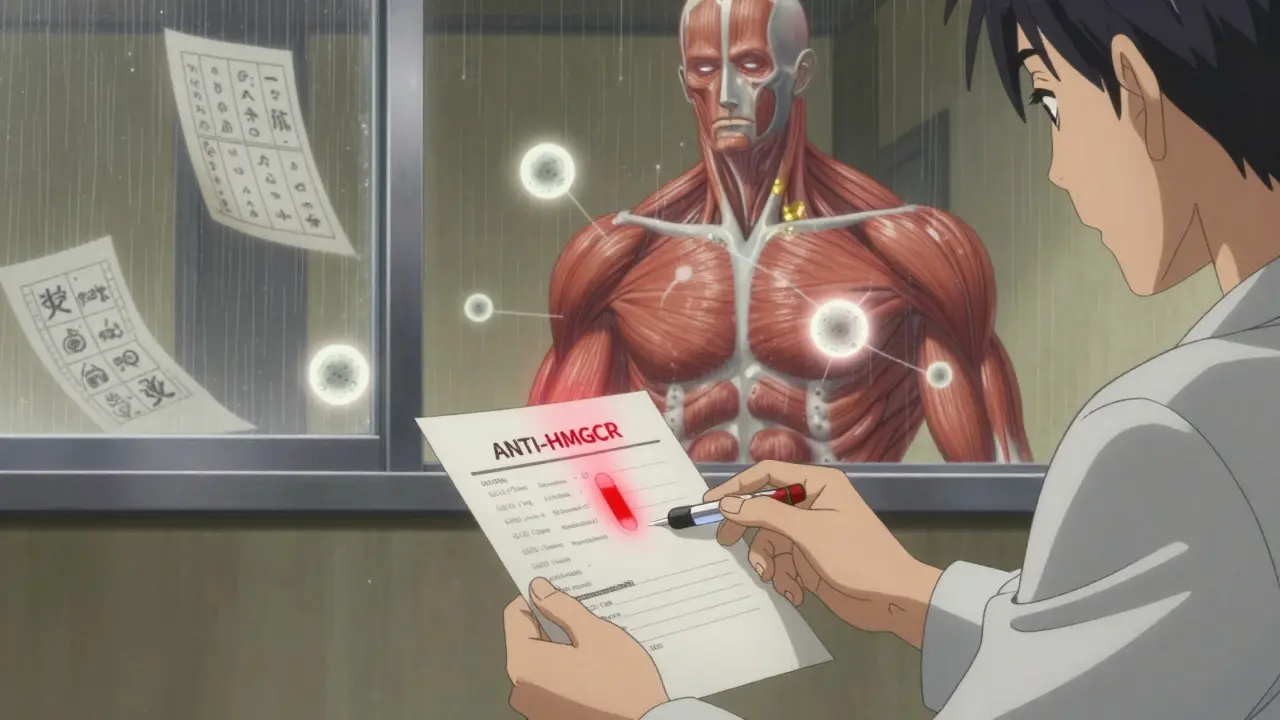 A patient receives blood test results as antibodies attack their muscle tissue in a clinic.