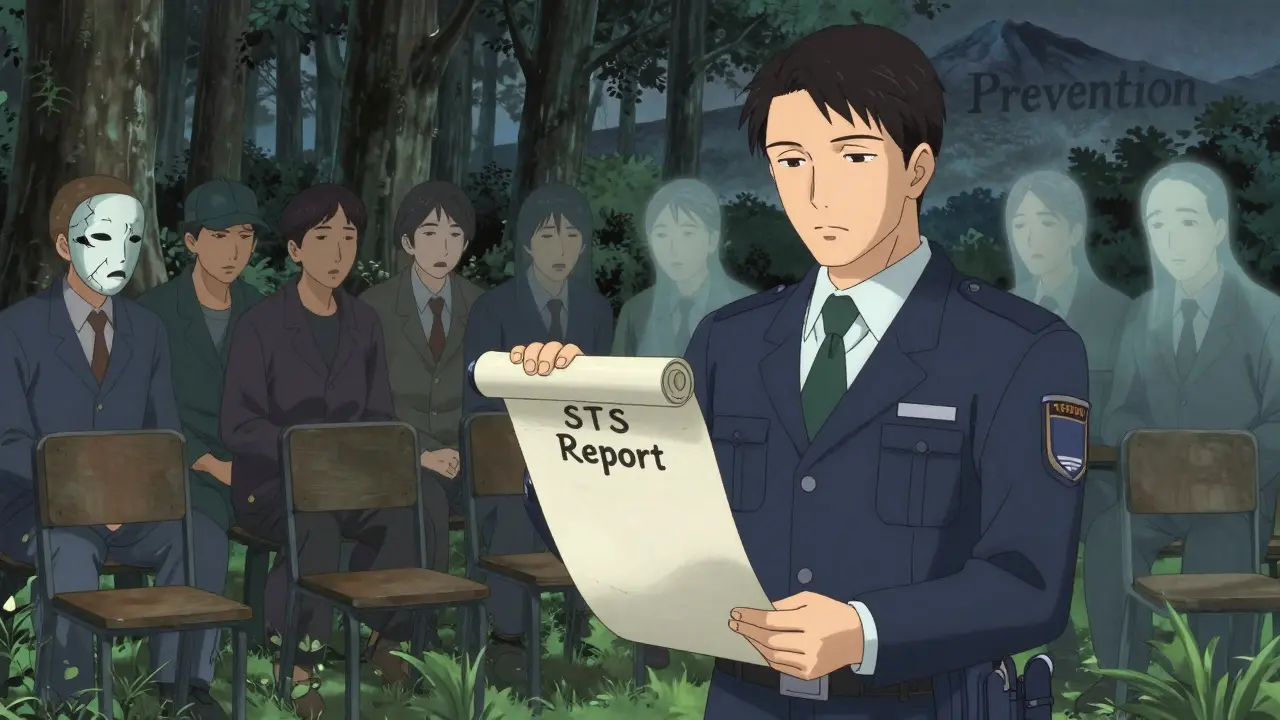 An OSHA inspector holds a report as workers' voices fade into ghostly silhouettes, symbolizing preventable hearing loss.