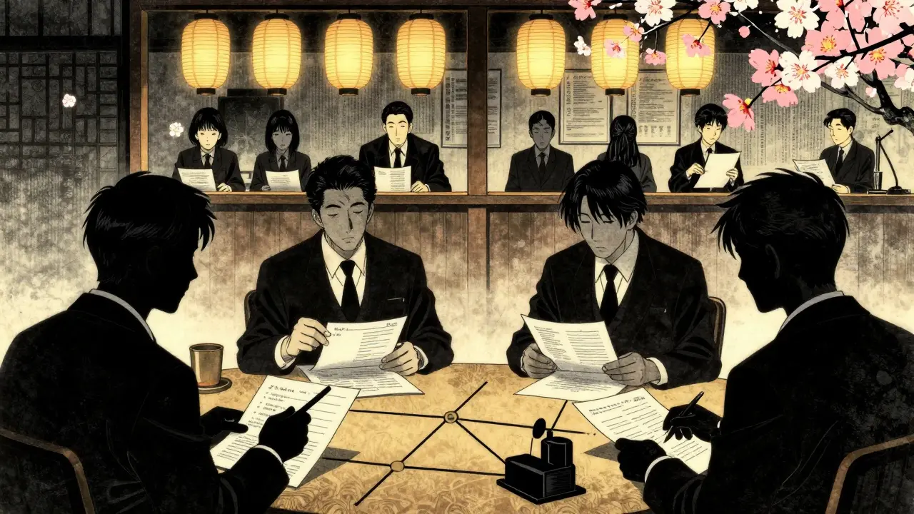 Conceptual art of negotiation shadows versus transparent government oversight.