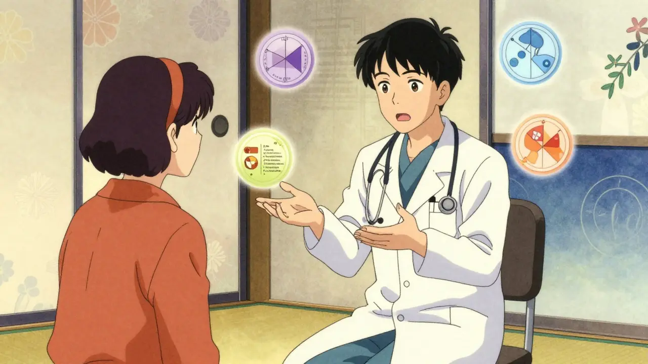 Doctor explaining treatment options calmly to a seated patient