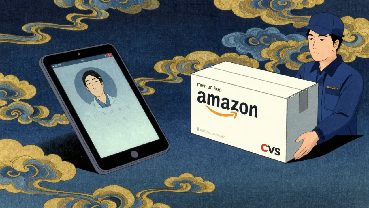 Digital tablet and medical package surrounded by stylized gold and blue ink clouds