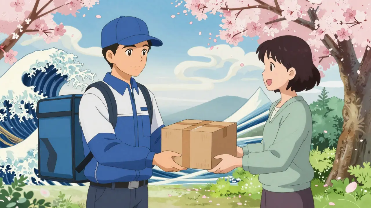 Courier delivering secure medication package to happy patient