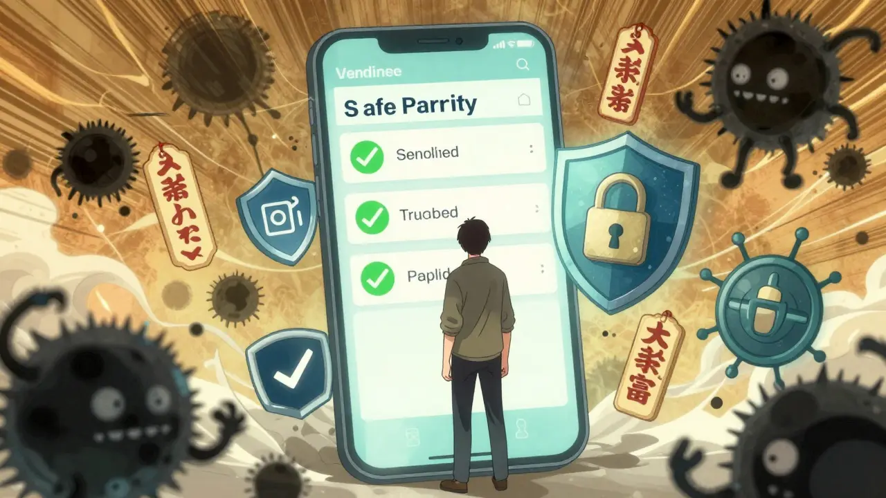 Manga character protected by security seals against online scam monsters