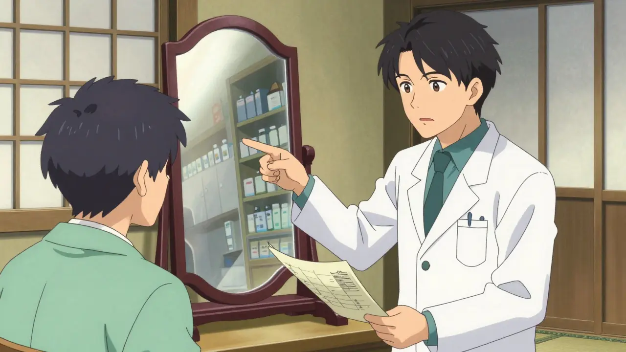 Pharmacist advising a patient in a calm, safe setting