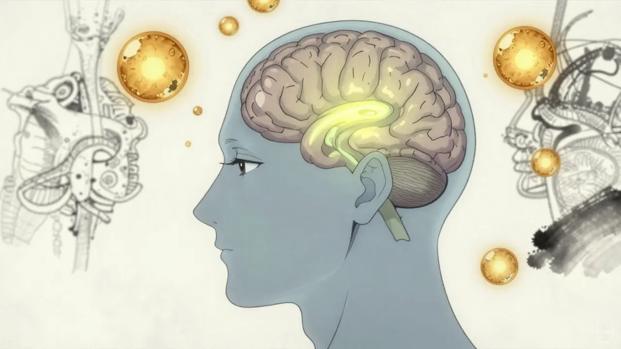 Stylized anime brain showing low iron levels causing restless legs syndrome