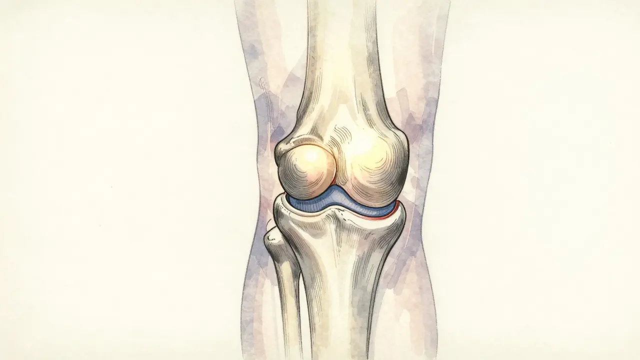 Stylized cross-section of knee anatomy showing ACL