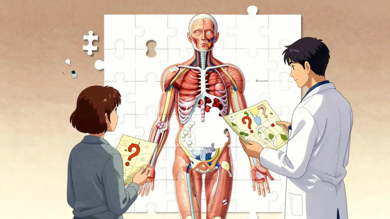 Anime doctor and patient looking at incomplete body puzzle
