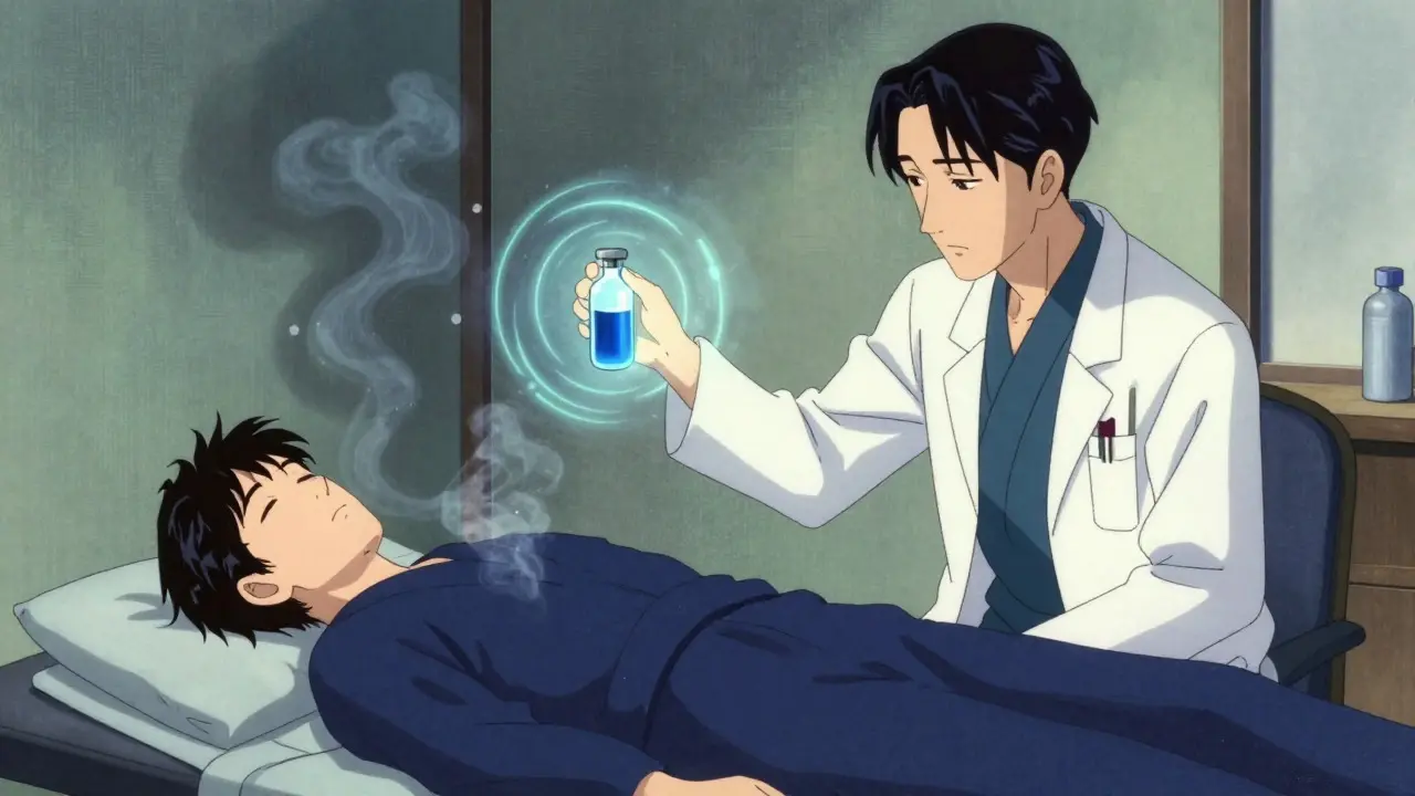 Doctor administering treatment to detoxifying patient in anime art