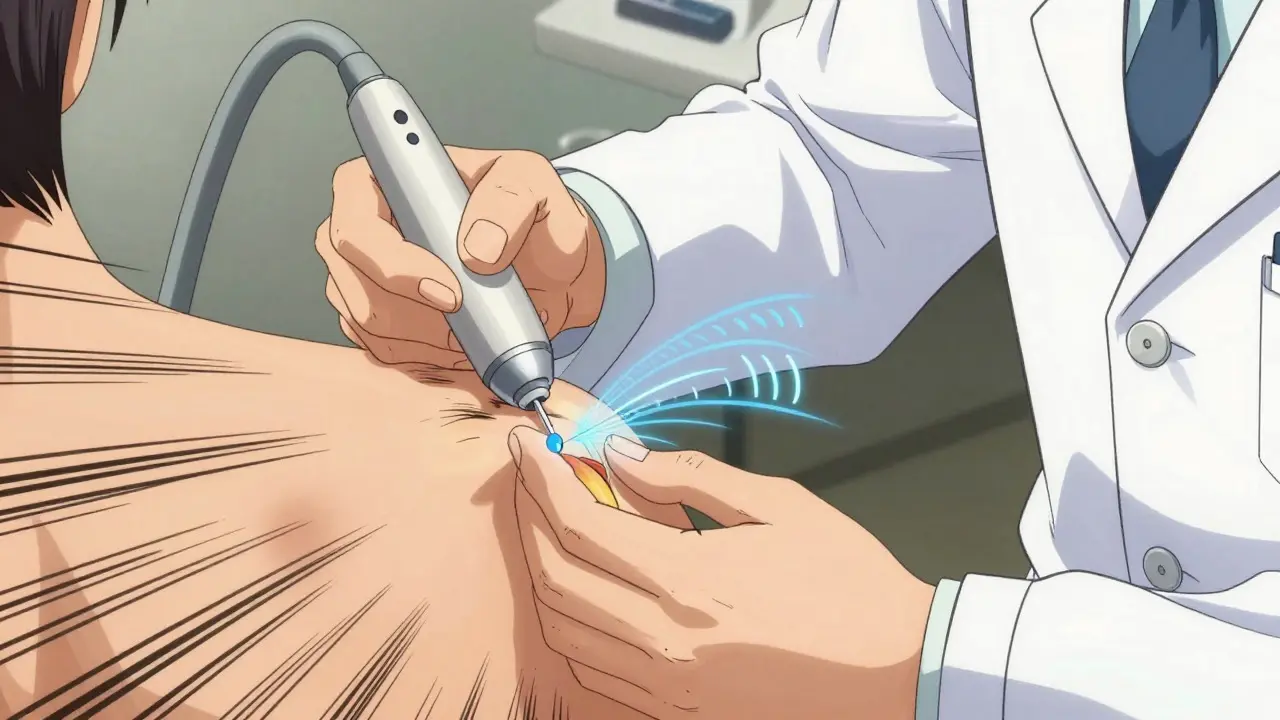 Doctor using ultrasound guide for precise shoulder injection in anime style