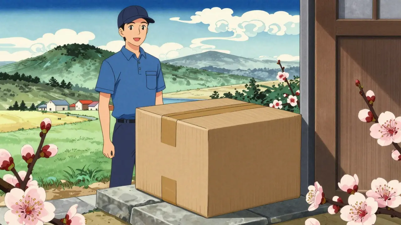 Medication package delivered to a doorstep in anime style